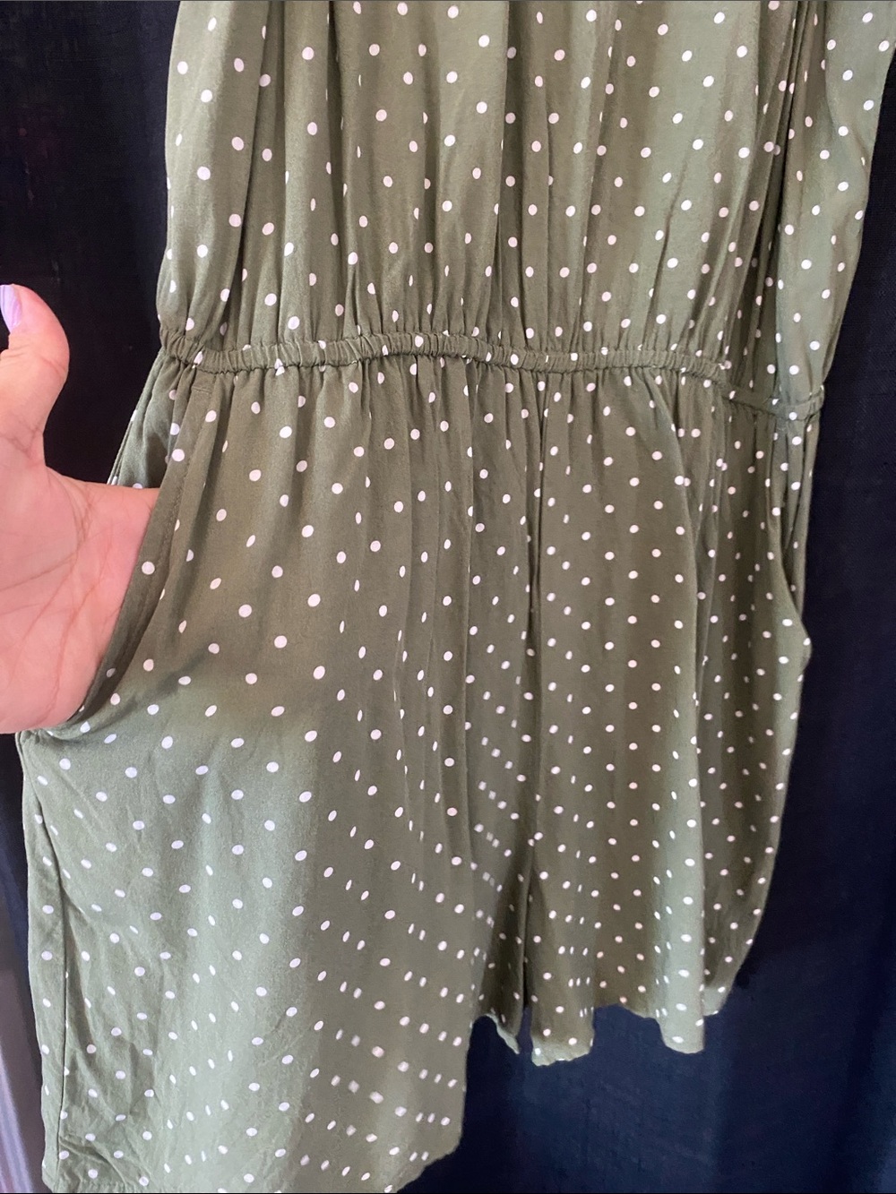Old Navy Olive Green Polka Dot Romper - Picture 4 of 6